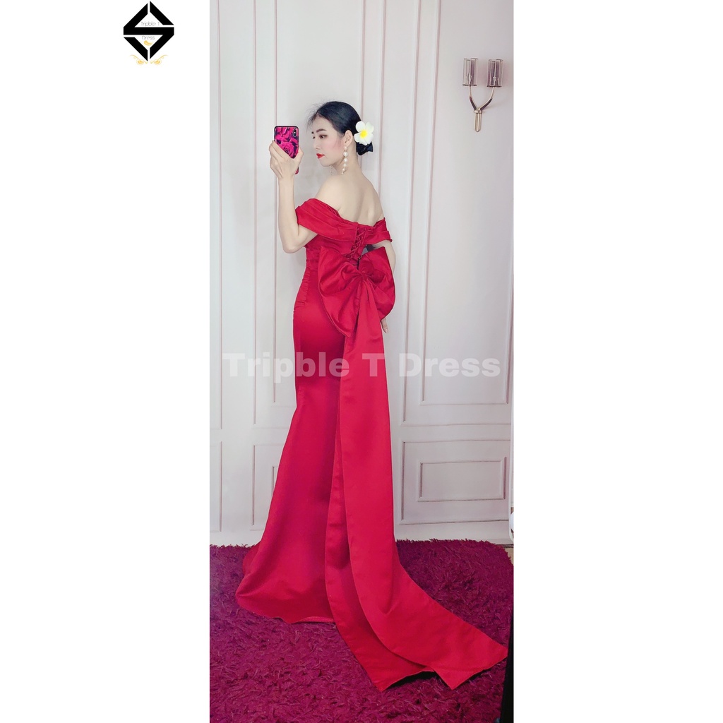 Đầm maxi body mặc cưới nhẹn nhàng kèm nơ lưng siêu dài TRIPBLE T DRESS - size S/M/L - MS211Y