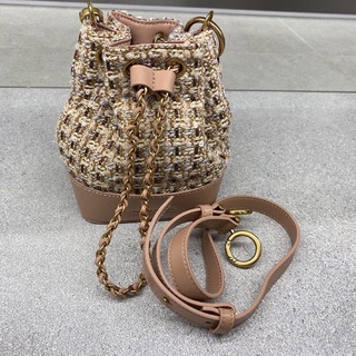 Túi giọ cnk dây rút túi bucket cnk chất dạ tweed phù hợp mùa đông chunky chain tweed bucket bag