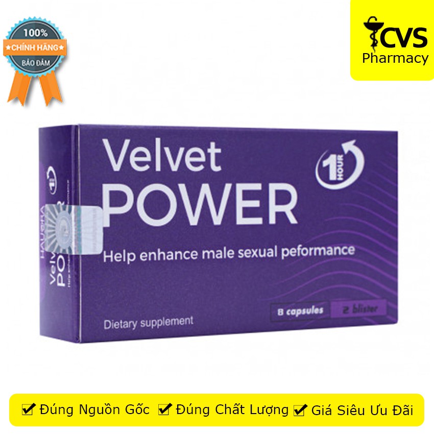 Viên uống Velvet Power 1 Hour (Hộp 8 viên) - hỗ trợ tăng cường sinh lý nam giới, giúp bổ thận, tráng dương - cvspharmacy