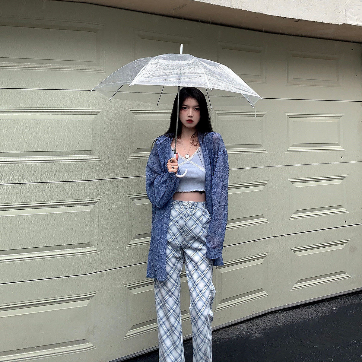 Plaid Split Flared Pants Women'S Summer 2021 New Korean Version Of Loose Casual All-Match Straight Wide Leg Trousers High Waist