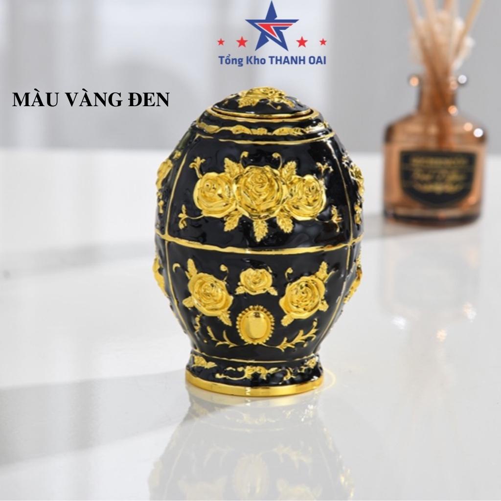 Lọ đựng tăm cao cấp hàng đẹp - Lọ tăm hợp kim hoàng gia mạ vàng hoa văn tân cổ điển