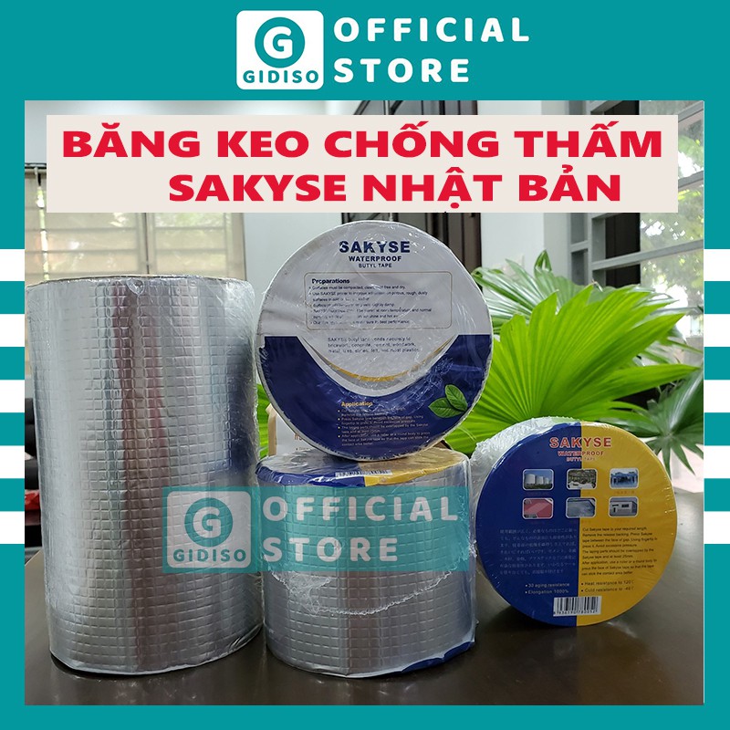 Băng Keo Chống Thấm Nhật Bản Sakyse 20cm chống thấm mọi bề mặt mái tôn trần sàn xịt, Miếng Dán Chống Thấm Dột GIDISO