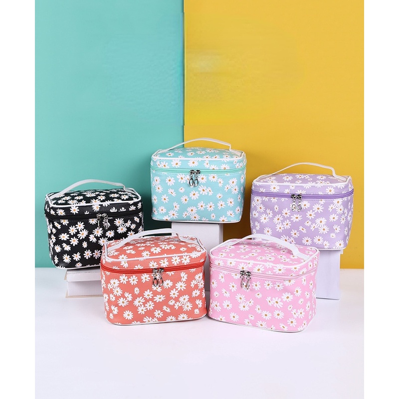 Túi Đựng Mỹ Phẩm Du Lịch Có Khóa Kéo In Hình Hoa Cúc Nhỏ