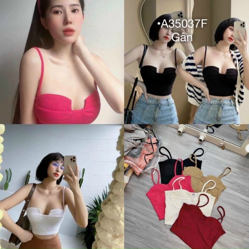 Áo Kiểu Croptop Nữ Áo Cúp Khoét Ngực 2 Dây Sexy Gợi Cảm Thun Gân Co Dãn Bebedoll