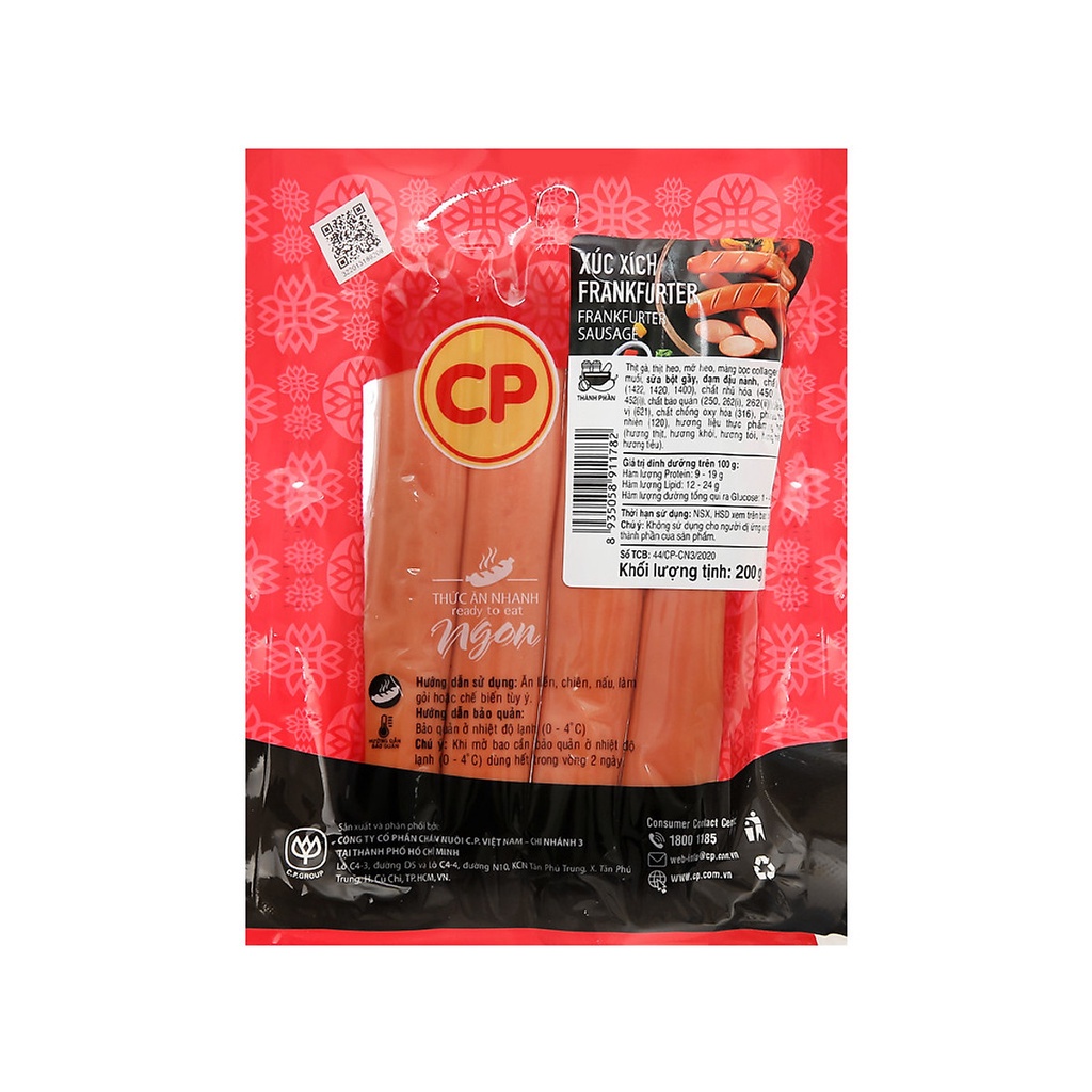 Xúc xích heo Frankfuter CP - Loại 200g