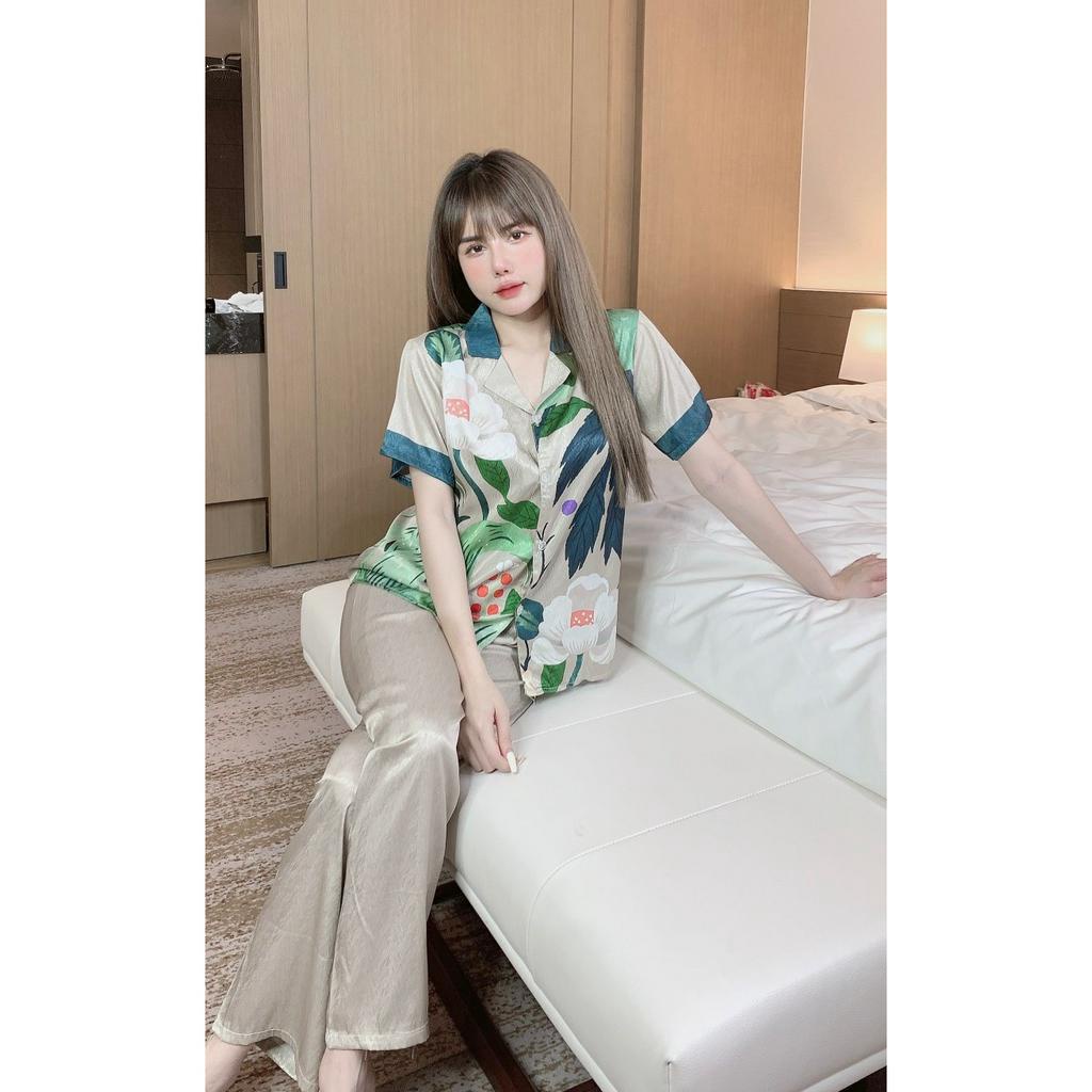 ĐỒ BỘ PYJAMA NỮ XƯỚC hoa xanh - đồ bộ mặc nhà