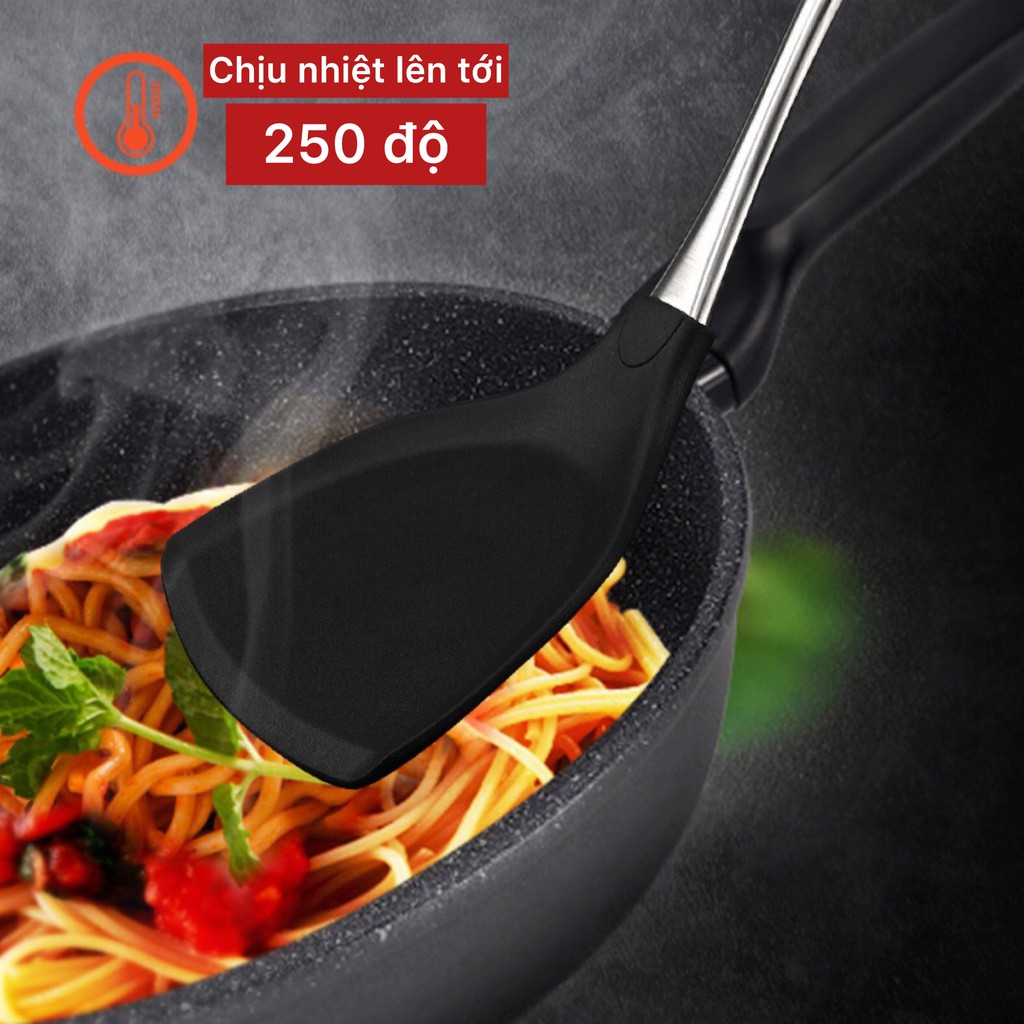 Bộ muỗng xào nấu cao cấp inox 304 , muỗng silicone chống xước chảo, muôi múc canh