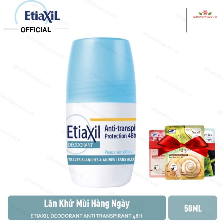 [Mã giảm giá] Lăn Khử Mùi Hàng Ngày Etiaxil Deodorant Anti Transpirant 48h 50ml + Tặng 1 Mặt Nạ 3W Clinic