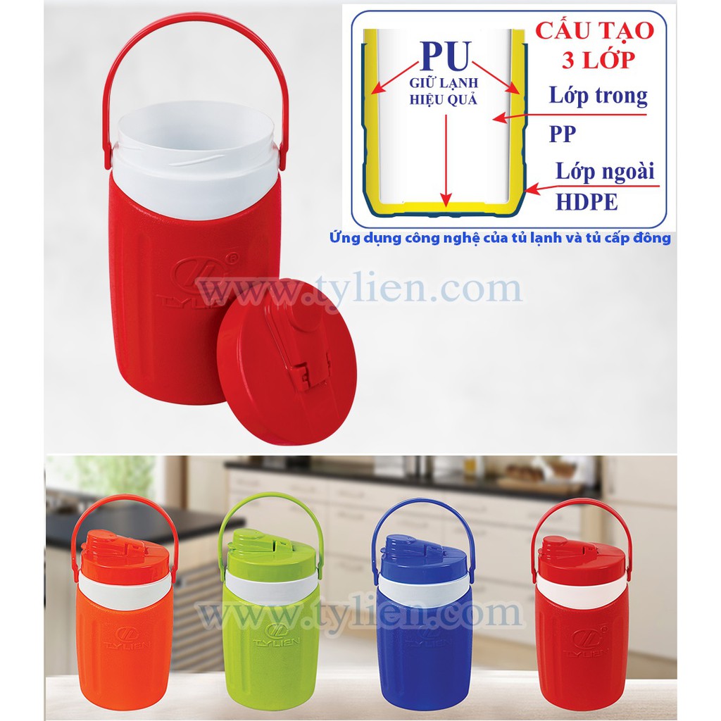 Bình đá giữ nhiệt nắp bật Tý Liên, dung tích 1.2L - 2L - 3L -5L, giữ lạnh hơn 8 giờ, có quai xách không bị đọng sương