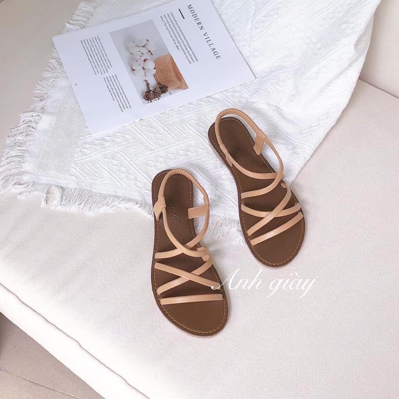 SD79 - Sandal nữ quai mảnh đan chéo đế bệt da lì êm nhẹ (ảnh thật kèm video )