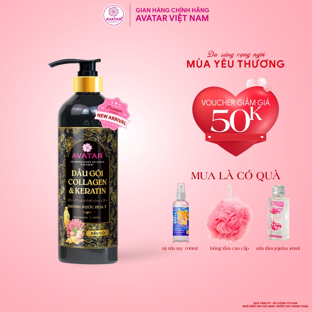 Dầu Gội Collagen &amp; Keratin Avatar Hương Nước Hoa Ý Ngăn Ngừa Rụng Tóc, Gàu &amp; Kiềm Dầu, Phục Hồi Hư Tổn 600ml