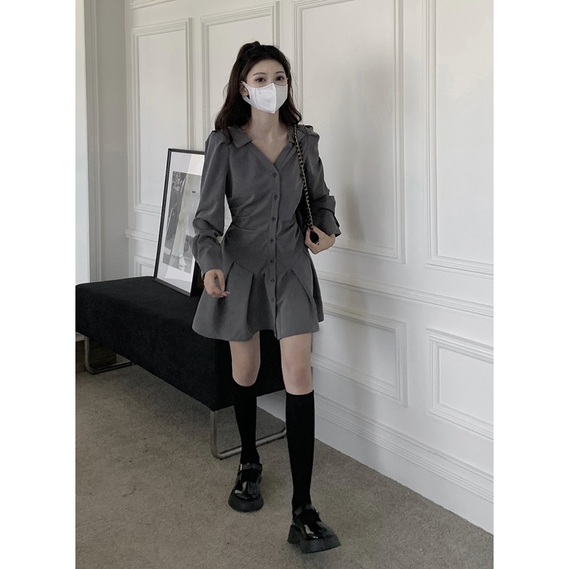 Đầm Xiaozhainv cổ bẻ phong cách Hàn Quốc xinh xắn cho nữ
