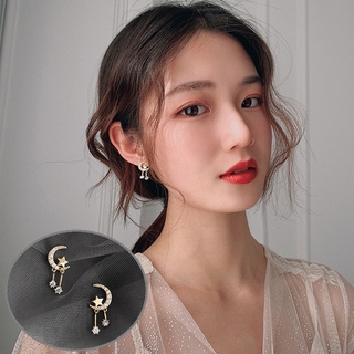 Khuyên tai mạ bạc 925 hình trăng và sao đính đá nhân tạo quý phái