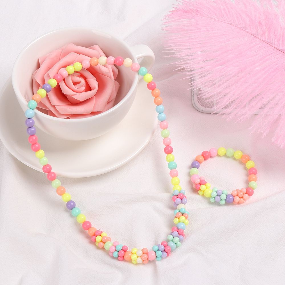 Set vòng tay vòng cổ xỏ chuỗi bằng hạt nhựa nhiều màu làm thủ công dùng làm quà tặng cho bé gái