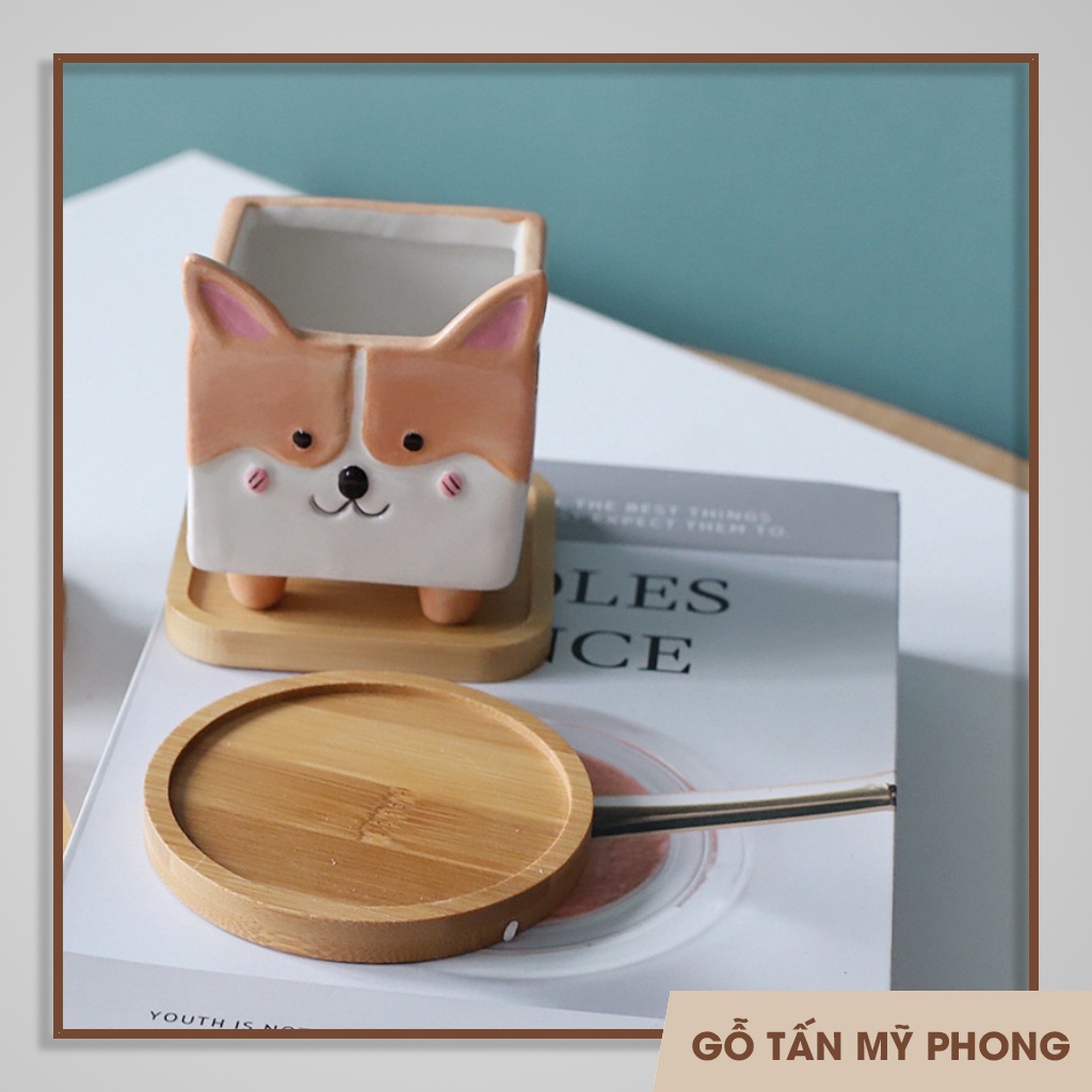 Khay gỗ đựng bình sữa, cà phê, chậu hoa phong cách Nhật Bản | Lót ly gỗ