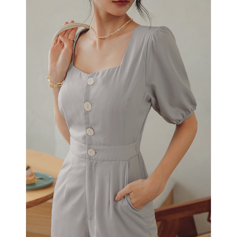 Jumpsuit cổ vuông bo eo đính nút nữ Air Space 2121828009