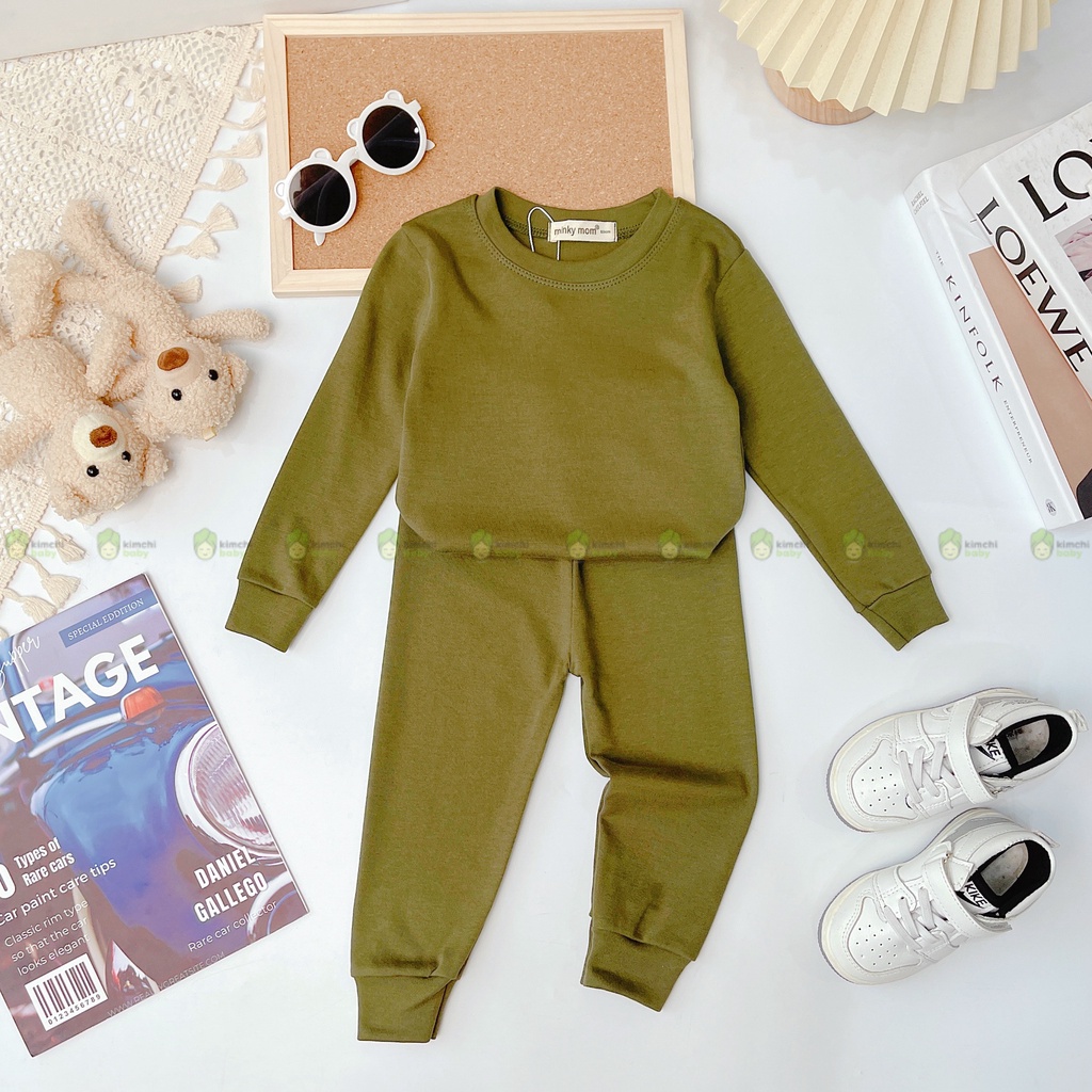 Đồ Bộ Dài Tay Bé Gái, Bé Trai Minky Mom Vải Cotton Borip Bo Gấu, Bộ Quần Áo Cho Bé Mặc Nhà Thu Đông MKMTD2213