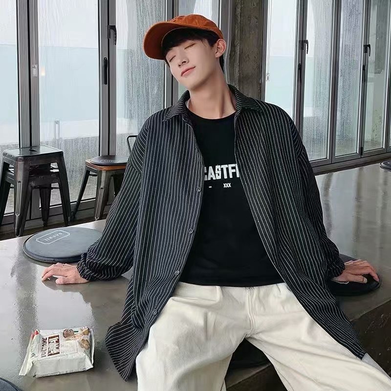 New real shot fashion pinstripe simple design casual long sleeve shirt | BigBuy360 - bigbuy360.vn