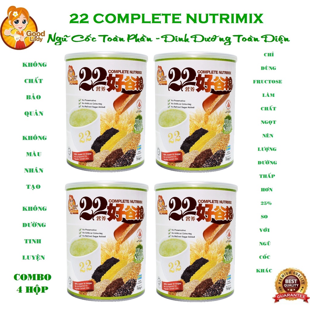 Combo 4 hộp bột ngũ cốc dinh dưỡng cao cấp 22 Complete Nutrimix - Wheat Grass (Mầm lúa mì) 750g