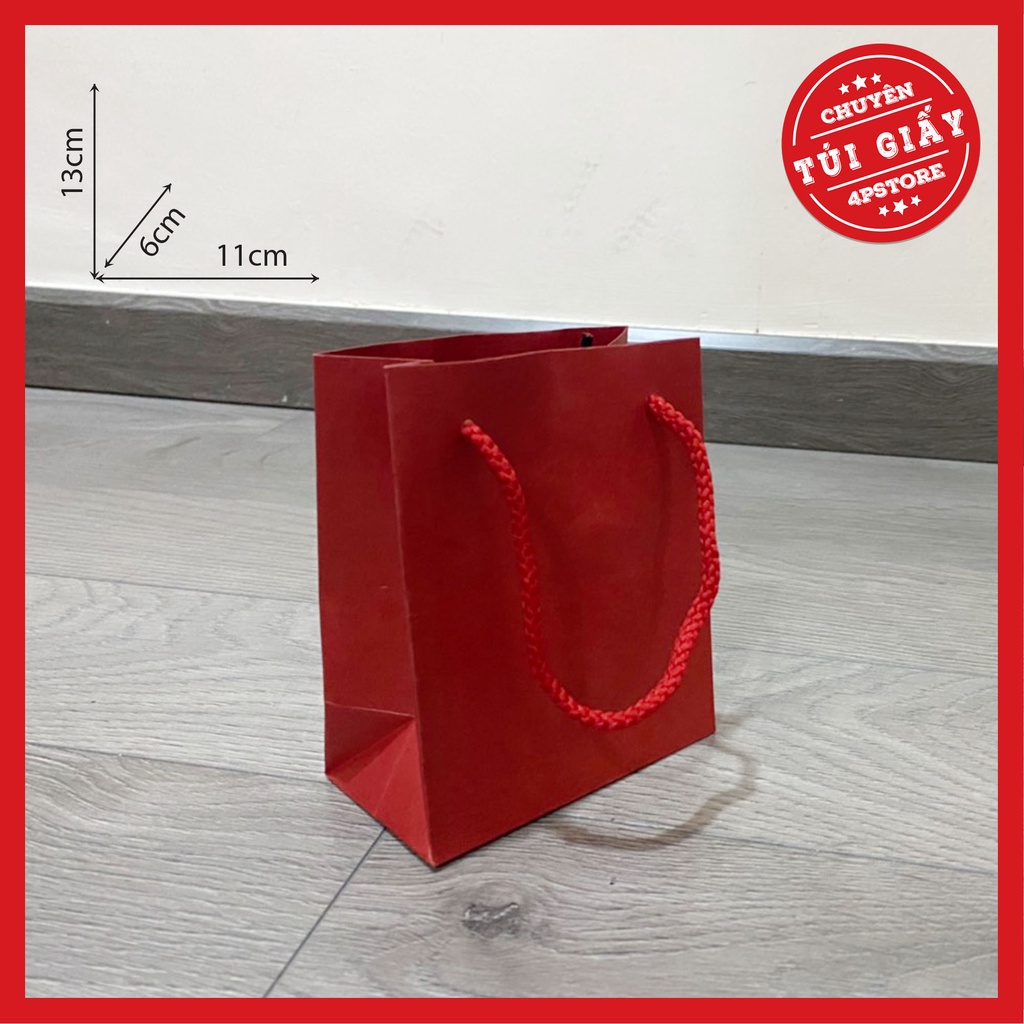10 TÚI GIẤY ĐỎ ĐẬM QUAI DÙ 11 X 13 X 6 CM