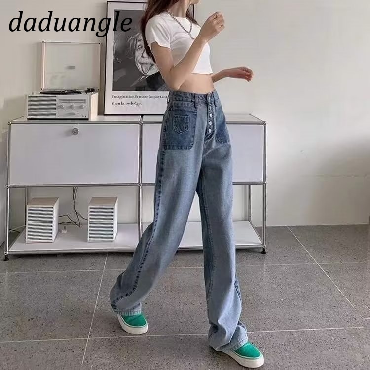 Quần jean Daduhey lưng cao ống rộng nhiều nút thời trang phong cách Hàn Quốc cho nữ