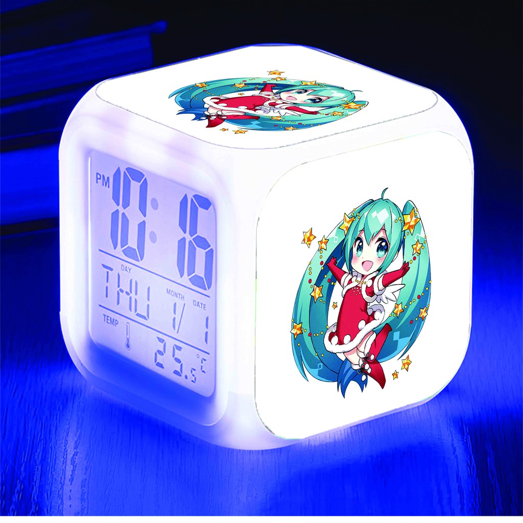 Đồng hồ báo thức để bàn in hình HATSUNE MIKU Vocaloid anime chibi LED đổi màu