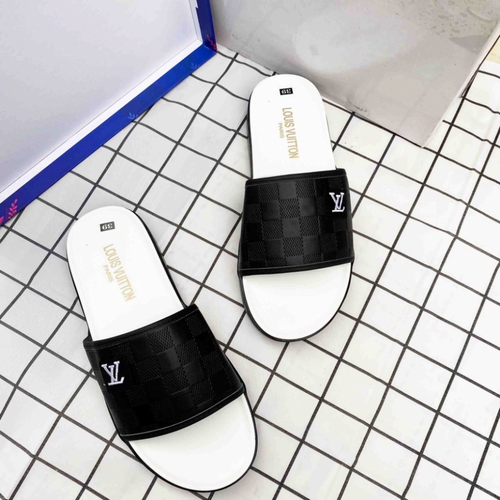 FREE SHIP   Dép nam quai ngang thêu logo LV đế cao su CỰC HOT 2021, Dép nam đẹp mang êm chân