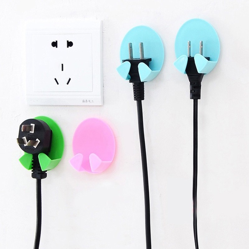 Set 2 Móc Cố Định Dây Cáp Gắn Tường Bằng Nhựa Tự Dính Hình Oval Màu Sắc Ngẫu Nhiên Đa Năng