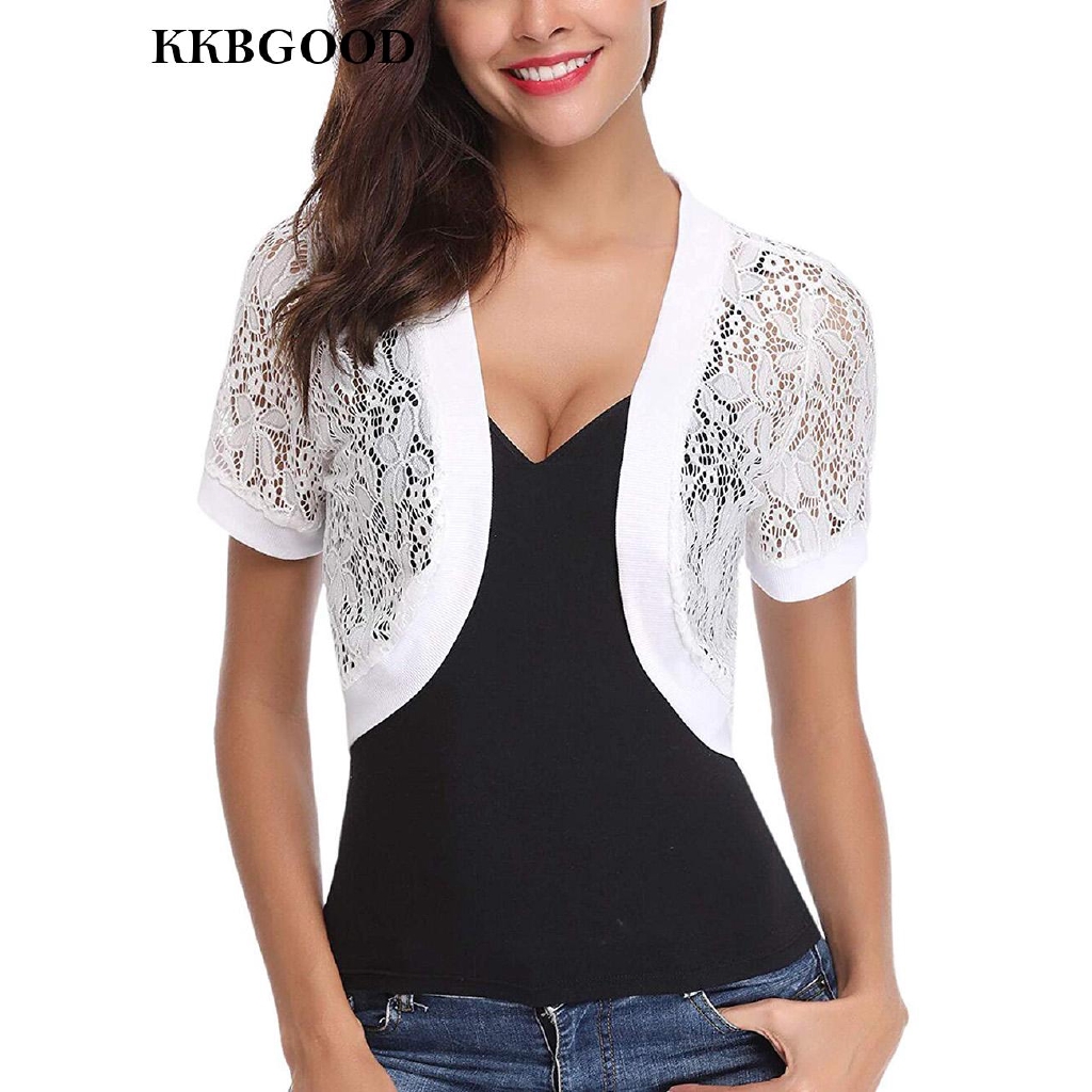 Áo khoác ren lửng ngắn tay cho nữ
