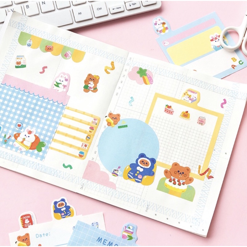 Bộ giấy note 50 tờ ghi chú gấu thỏ mèo dễ thương trang trí sổ bullet journal/ Set giấy note 50 tờ cute Tẻn Tẻn