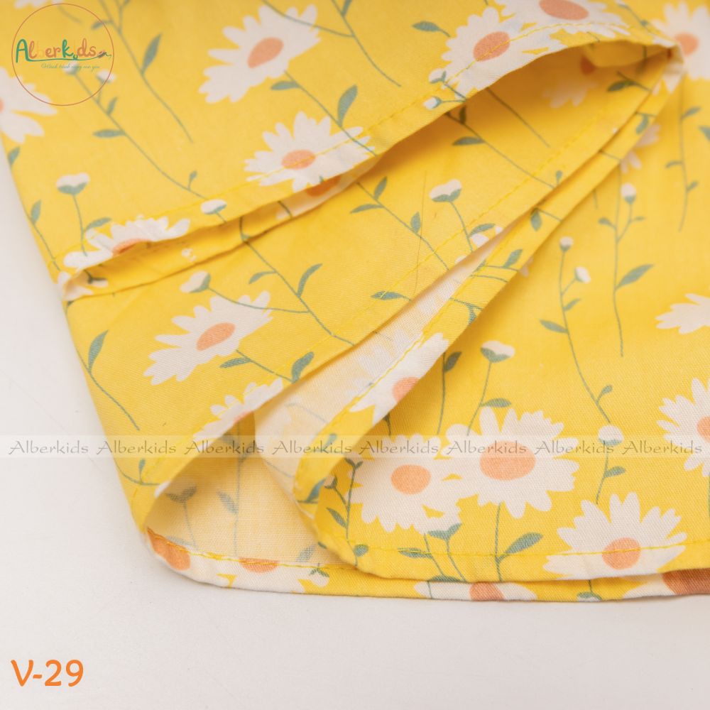 Váy cho bé gái ALBER KIDS 2 dây Vàng Hoa Trắng SELIA DRESS chất liệu Thô lụa mềm mát và siêu thấm hút mồ hôi [V29]