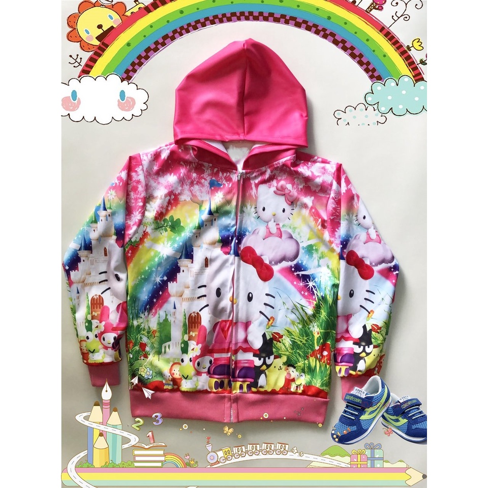Áo khoác cho bé gái hình Hello kitty hồng đáng yêu size 16-30kg chất thun mềm mịn mát