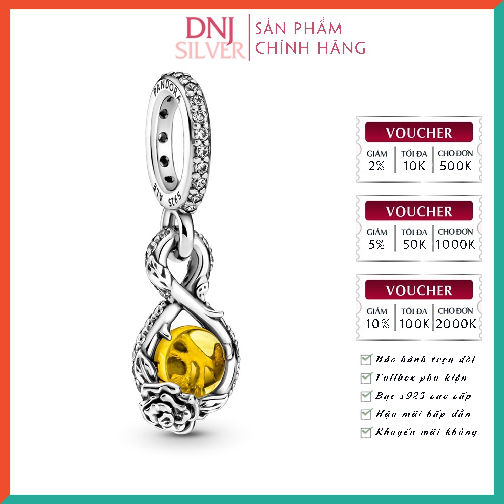 [Hàng cao cấp] Charm bạc 925 cao cấp, hàng chuẩn bạc - Charm Disney Belle Infinity &amp; Rose Flower thích hợp để mix vòng