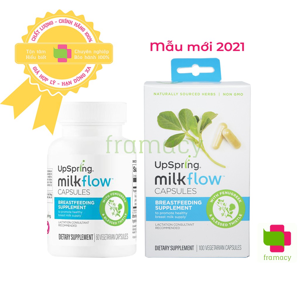 Lợi sữa cỏ cà ri và khế sữa Upspring Milkflow Fenugreek + Blessed Thistle, Mỹ (100v) tăng tiết sữa cho mẹ sau sinh