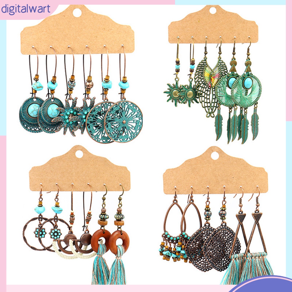 Set 3 đôi bông tai nhiều kiểu dáng tua rua phong cách cổ điển cho nữ