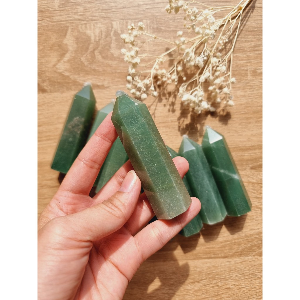 Trụ đá thanh tẩy, đá thach anh Xanh Green Aventurine, đá phong thủy dùng trong Tarot, Reiki, Thiền Định