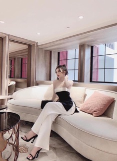 set áo peplum xẻ + quần suông