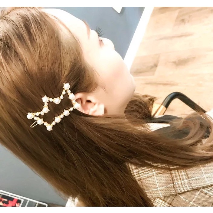 [5 mẫu] Kẹp tóc mái ngố hình học đính ngọc trai nhân tạo KT31-6