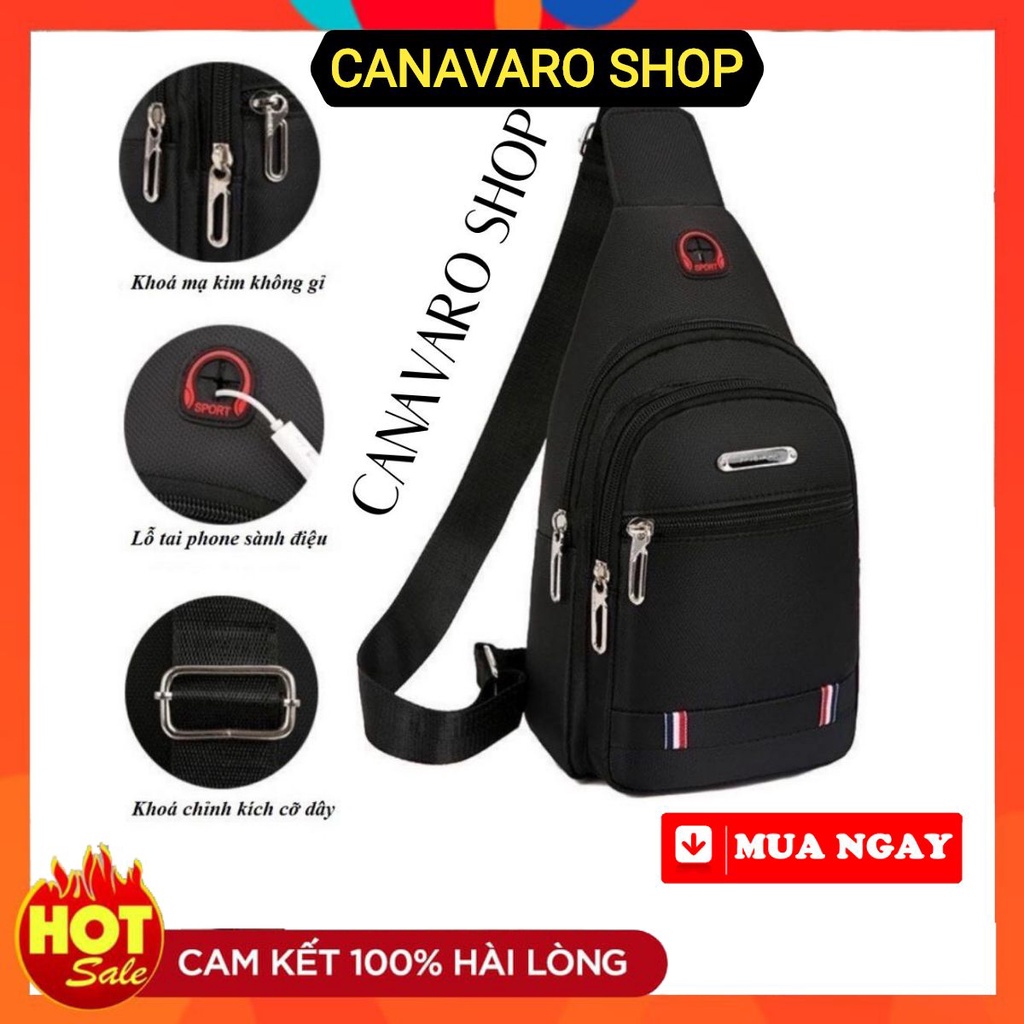 Túi đeo chéo nam vải canvas chống nước 3 ngăn phong cách Hàn Quốc CANAVARO SHOP CN85T