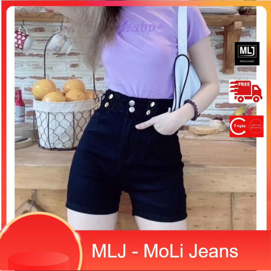 Quần đùi jean nữ Big Size lưng cao, co dãn mạnh, lưng đai kiểu 6 nút đang hot trend 3613 moli