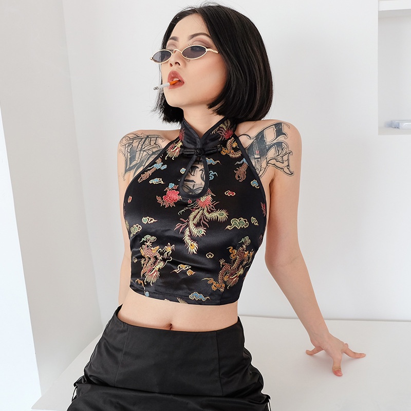 Áo kiểu croptop sát nách cổ chữ V hở lưng thời trang mùa hè quyến rũ xinh xắn dành cho nữ