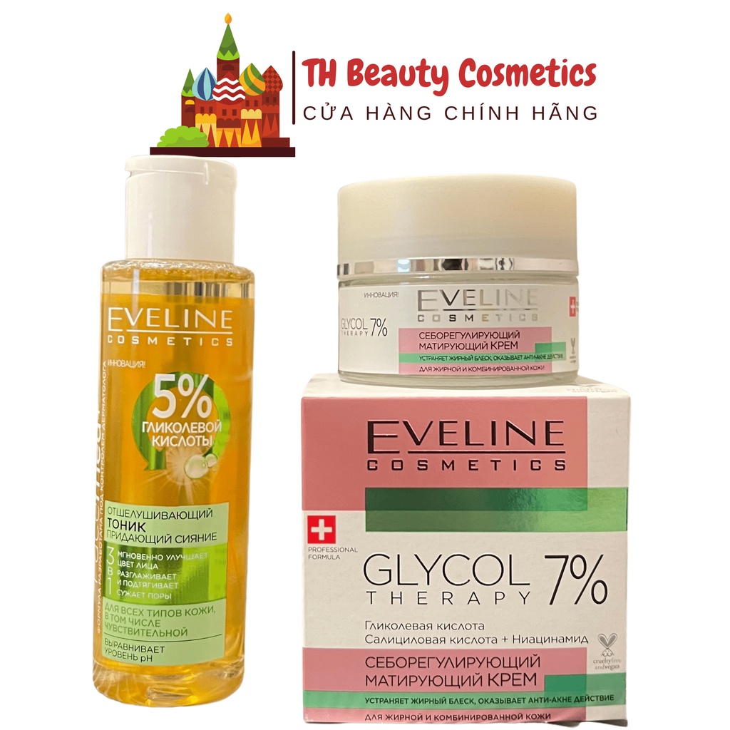 Toner eveline 5% Glycolic acid 3 in 1, nước hoa hồng eveline aha glycol therapy 110ml