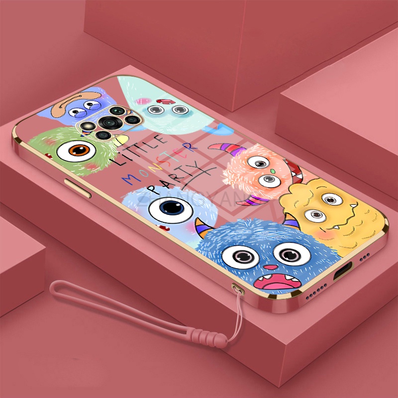 Ốp Điện Thoại silicone TPU Mềm Mạ Điện Họa Tiết Quái Vật Nhỏ Có Dây Đeo Cho POCO X3 POCO X3 PRO POCO X3 NFC