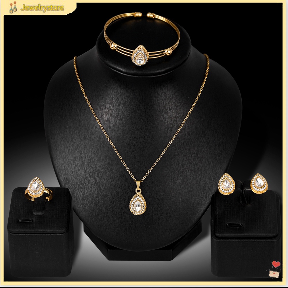 {jewelrystore} Bộ trang sức mạ vàng đính đá hình giọt nước phong cách retro