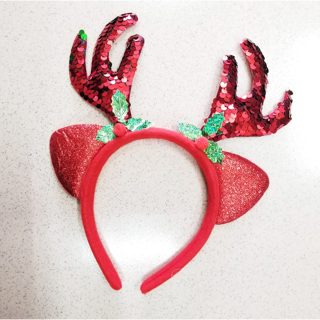 băng đô ( cài đầu) tuần lộc kim sa cho bé gái chơi Noel