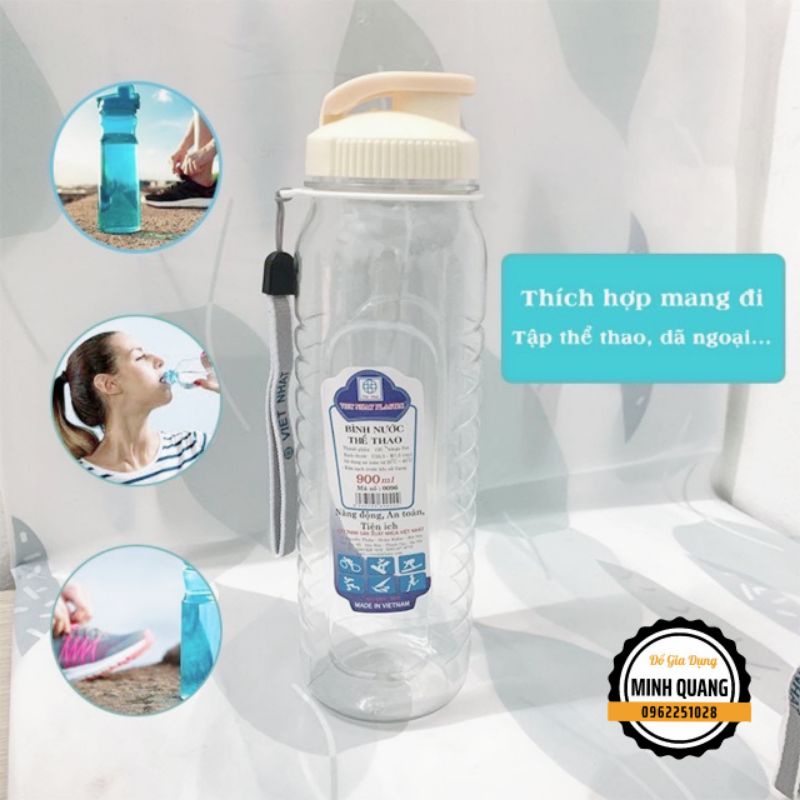 Bình Nước Học Sinh, Bình Nước Thể Thao 500ml,750ml,900ml Nhựa Việt Nhật Cao Cấp Có Quai Dù Treo