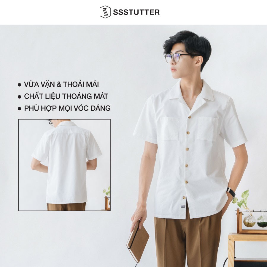 Áo sơ mi Nam ngắn tay có 2 túi ngực SSSTUTTER chi tiết khuy sừng cổ điển gọn gàng 2 màu Cub shirt | BigBuy360 - bigbuy360.vn