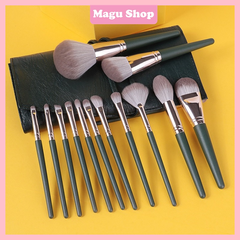 Bộ cọ trang điểm 14 cây dành cho cá nhân và chuyên nghiệp mã BC014 (xanh rêu)