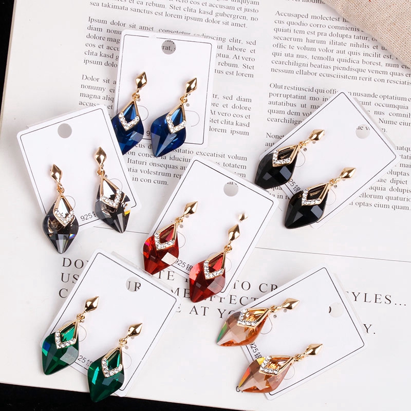 Bông tai bằng bạc 925 đính đá dáng dài phong cách Hàn Quốc cho nữ