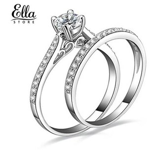 Ellastore Women Wedding 2Pcs Set Cubic Zirconia 925 Sterling Silver Rings  6-10